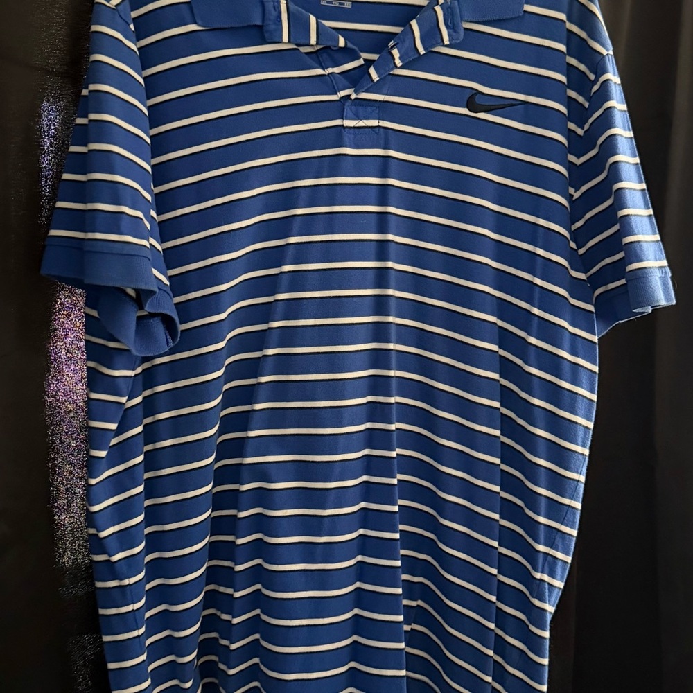 Nike Men’s Royal Blue and White Striped Polo
